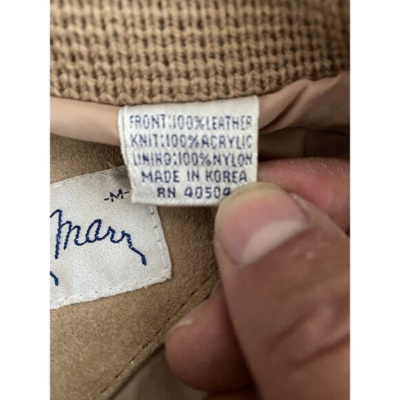 Vintage 1970's Mister Marr Leather and Knit Sweater Jacket Brown Tan Large - Picture 10 of 10